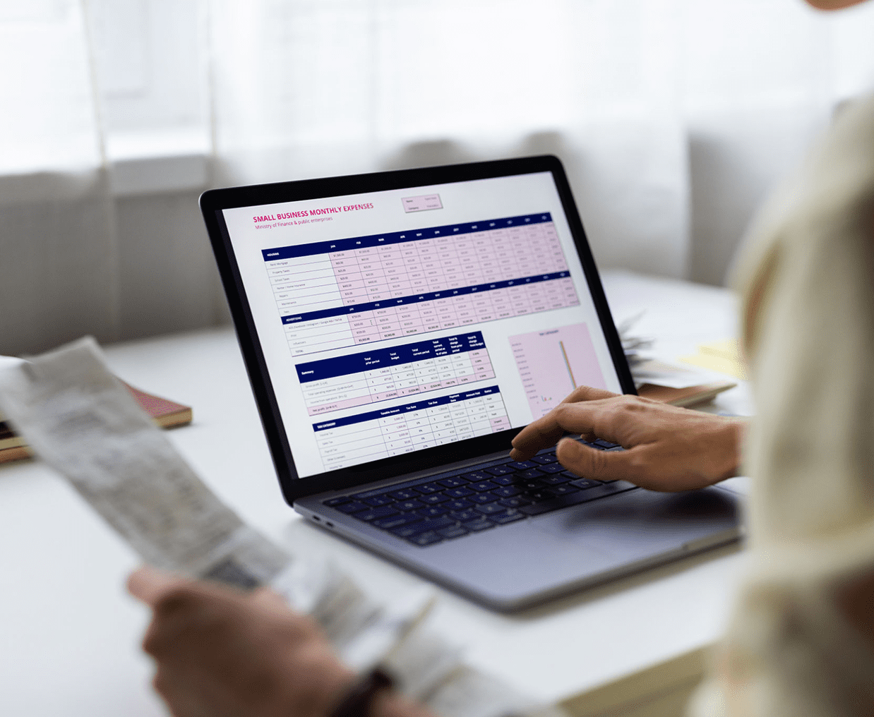 Checking financial report on computer